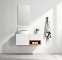 Meuble de salle de bain moderne blanc mural avec miroir LED résistant à l'eau en PVC, construction durable