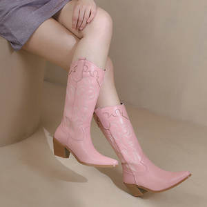 Botas Vaqueras Occidentales Personalizadas, Botas de Vaquera de Tacón Grueso de Cuero Bordado, <span class=keywords><strong>Botines</strong></span> Clásicos de Estilo Country para <span class=keywords><strong>Mujer</strong></span> - Product Image 4