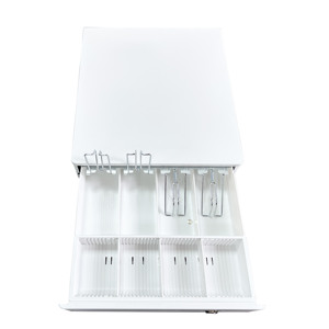 HER-335 Cassetto <span class=keywords><strong>Registratore</strong></span> <span class=keywords><strong>di</strong></span> <span class=keywords><strong>Cassa</strong></span> RJ11 6V/9V/12V/24V con Serratura a Tre Posizioni, 3-4 Scomparti Banconote, 4-8 Scomparti Monete, Nero/Bianco, 1M+ - Product Image 4