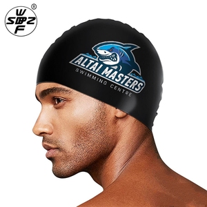 قبعة سباحة مطبوعة حسب الطلب من السيليكون تحافظ على جفاف الشعر، قبعة سباحة مقاومة للماء للتدريب - Product Image 2