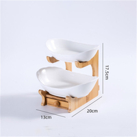 Modern Design Keramische 3-Layer Fruitschaal Met Houten Plank Voor Keukengerei