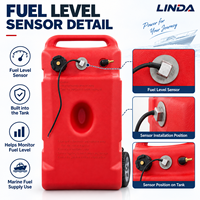 Réservoir de carburant marin portable en HDPE de 53 L avec roues, capteur de niveau de carburant et tuyau de carburant à connecteur unique pour bateau hors-bord