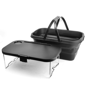 hot selling 15L black plastic foldable picnic basket with handles and tray table for camping silicone box