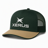 Casquettes de camionneur personnalisées avec broderie 3D en relief, couleur marron forêt, dos en maille respirante, couture centrale, structurées, ajustables, certifiées CE, vente en gros