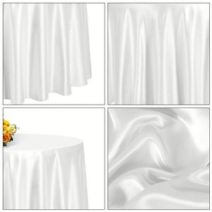 Mantel Redondo de Satén de 120 cm, Mantel Redondo de Lujo Plateado y Blanco, Sin Arrugas, para Banquetes y Bodas - Product Image 3