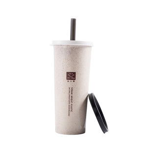Wholesale Portable 15 oz <b>Drinking</b> Cups Wheat <b>Straw</b> Water <b>Bottle</b> with Lid & <b>Straws</b> for Coffee Milk Drinks Smoothies - Product Image 6