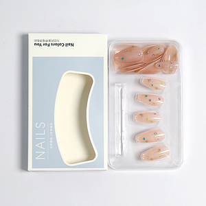 Lot <span class=keywords><strong>de</strong></span> 24 <span class=keywords><strong>faux</strong></span> ongles amande à presser, couleur nude, avec strass colorés et motif étoile, réutilisables en ABS, avec colle, pour femmes, style Y2K - Vente chaude - Product Image 3