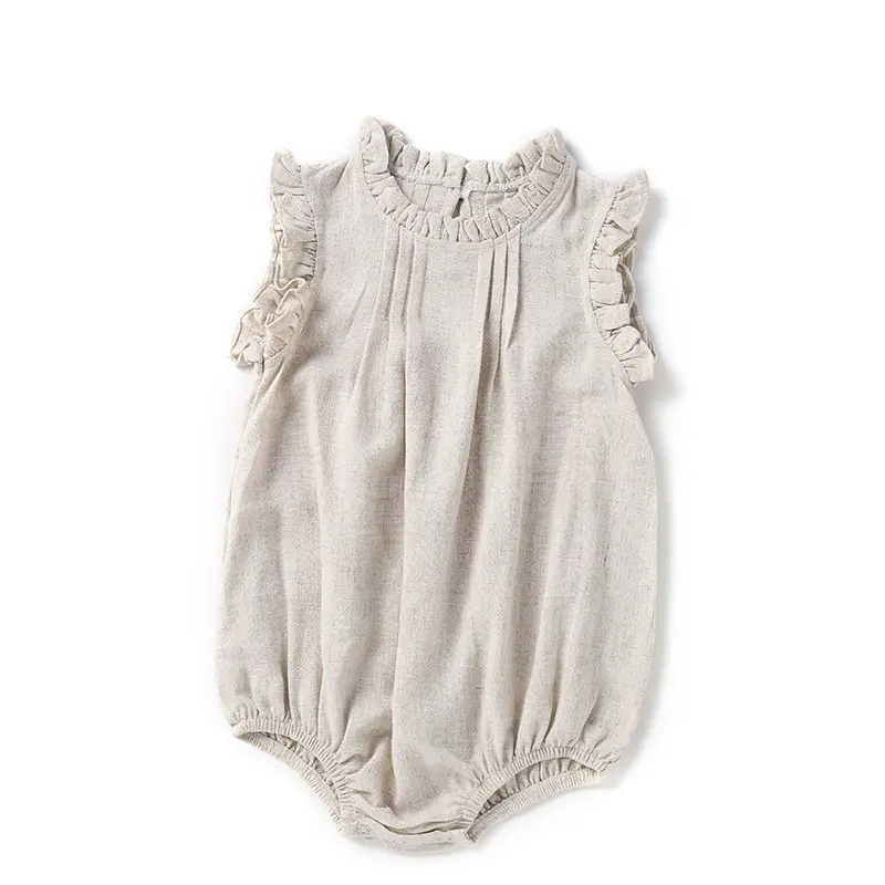 Newborn baby girl clothes summer solid color breathable hemp cotton rompers wholesale