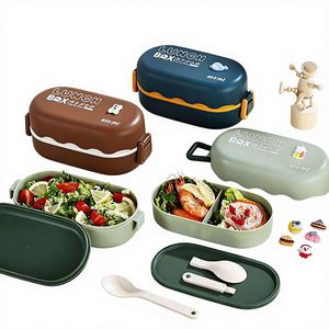 <b>Microwaveable</b> Compartmentalized Double-Layer Plastic Lunch Box for Office Workers Students Picnic Salad Use Kitchen/Dining - Product Image 2