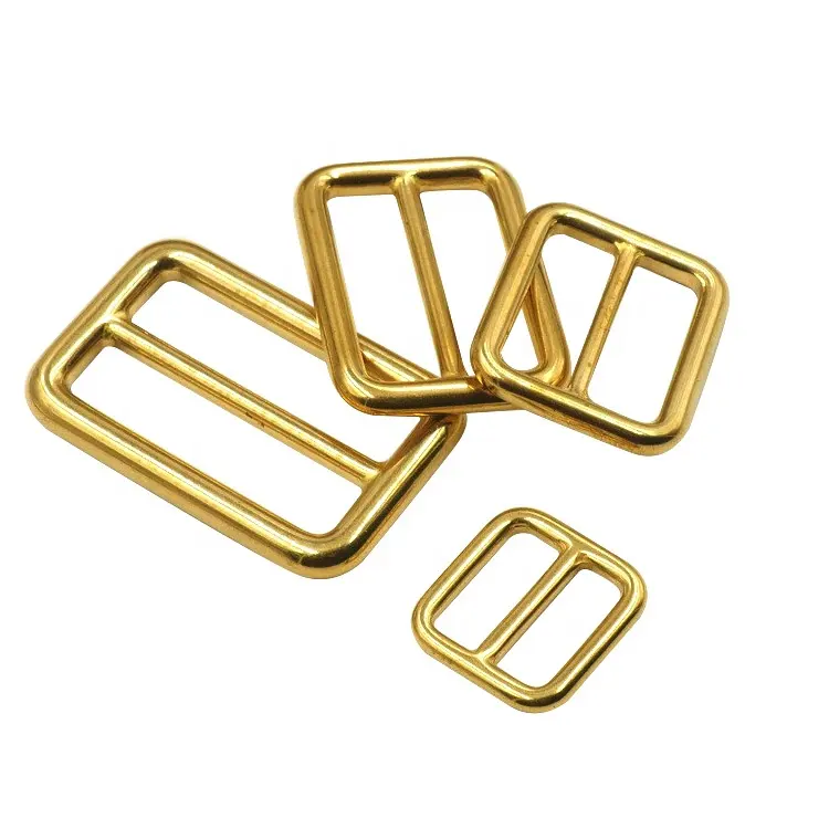 Wholesale high quality leather hardware accessories square ring glide buckles for bag adjustable solid brass slide buckles