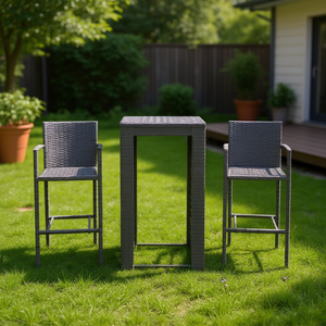 Set Bar da Giardino in Rattan PE Grigio, Design Moderno, Arredamento Esterno Durevole, Utensili per Bar - Product Image 2