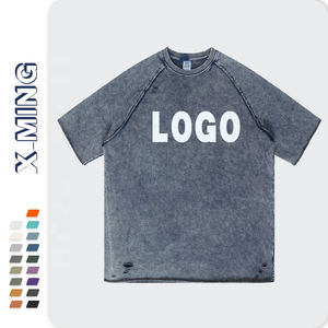 Conception libre Hommes O-cou Vintage T-shirts 100% Coton Poids lourd Distressed Tshirt Hip Hop Street Style Daily Wear Acid Wash - Product Image 1