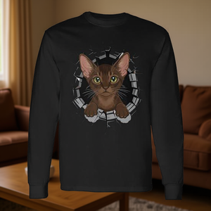 T-shirt a maniche lunghe con stampa grafica Burmese Cat, abbigliamento unisex - Product Image 3