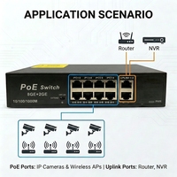 Switch PoE con IA de 8 Puertos, 8GE+2GE Gigabit, 1000Mbps, 6KV Protección contra Rayos, 250m, AI Watchdog, 22Gbps QoS para Cámaras IP CCTV
