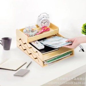 Wooden Stackable Three Tier <b>File</b> Rack Office Desktop Organizer Student Stationery <b>Tray</b> - Product Image 1