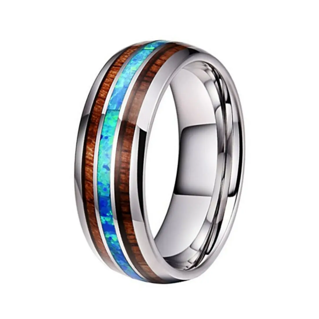 Vòng 8mm thiết kế mới người đàn ông ban nhạc chải tungsten carbide Opal trang sức hỗ trợ thả vận chuyển vòng