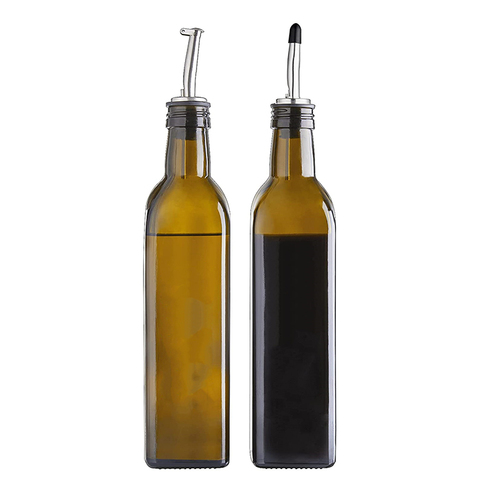 Wholesale Olive Oil Bottle Glass With Lid Brown Glass Olive Oil Bottles 17oz Olive Oil & Vinegar Dispenser Set