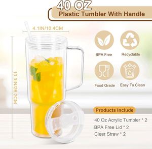 Wholesale New Design Pre-Drilled 40oz <b>Double</b> <b>Wall</b> Snow Globe Acrylic Plastic Can Tumbler with Lid Straw Leak-Proof & Handgrip - Product Image 2