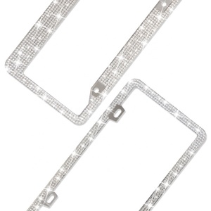 Marco de matrícula de acero inoxidable con diamantes de imitación de cristal para soporte de placa de diamante estándar de EE. UU. América 12,4 pulgadas 6,3 pulgadas - Product Image 6
