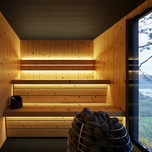 Cabine de sauna à vapeur sèche extérieure moderne noire avec bois de cèdre rouge, poêle de sauna 9KW et <span class=keywords><strong>spa</strong></span> avec glace - Product Image 5