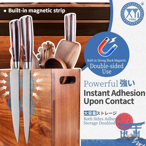 Porte-couteaux magnétique en bois, support de rangement multifonctionnel pour couteaux de cuisine en bois massif, planche à découper en bois d'acacia - Product Image 4
