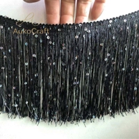 Accessoires de couture DIY : Tissu en dentelle polyester à paillettes, garnitures à franges et pompons, dentelle perlée pour costumes de danse latine, vêtements de scène et tapisserie