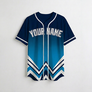 Custom Navy Blue Chevron Baseball Jersey Sublimation Button Up Team Uniform Moisture Wicking <b>Athletic</b> Shirt OEM ODM - Product Image 1