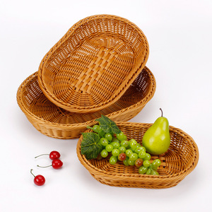 Cesta de almacenamiento ovalada de imitación de ratán tejida, 312-139*28cm, cesta apilable para frutas y verduras, contenedor de alimentos - Product Image 1