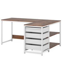 Tribesigns Bureau d'ordinateur en forme de L avec tiroirs de rangement, bureau d'angle de 59 pouces avec étagères, bureau réversible en forme de L
