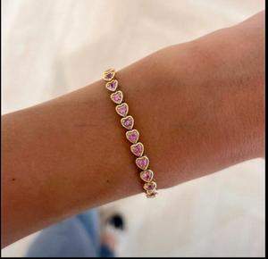 Pulseras de zafiro rosa cultivado en laboratorio de 6 quilates, forma de corazón, peso de 3 mm, 29 piezas. - Product Image 3