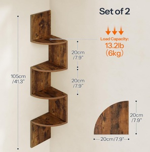 أرفف خشبية ريفية حديثة من خمس طبقات ، أرفف جدارية متعرجة من الخشب المتعرج لغرف النوم وغرف المعيشة والحمامات والمطابخ - Product Image 3