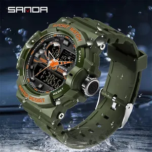 SANDA 6025นาฬิกาดิจิตอล50เมตรกันน้ำส่องสว่าง LED ควอตซ์กีฬาผู้ชายนาฬิกา