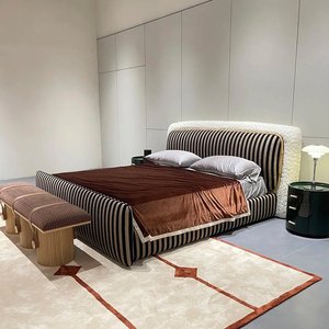 2025 NEW High End Luxe Italian Bicolor Cloud <strong>Bed</strong> Designer King for Master Bedroom Lamb <strong>Velvet</strong> Zebra Stripe Upholstered Platform - Product Image 3