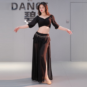 Ensemble de costumes de danse sexy en gros avec haut à col en V horizontal et jupe pour la pratique de la danse du ventre - Product Image 3