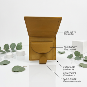 Portefeuille en cuir véritable WRIZA, design minimaliste, fermeture à fermoir, unisexe, court, usage quotidien, jaune moutarde, cuir de chèvre de qualité supérieure - Product Image 2