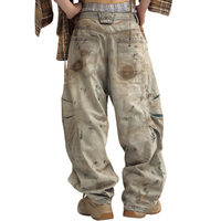 Fabricant OEM ODM Grossiste Personnalisé de Pantalons Cargo Baggy pour Hommes, Jeans à Jambes Larges Effet Vieilli Tie-Dye, Pantalons Utilitaires Vintage