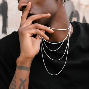 Colar de Aço Inoxidável para Mulheres, Joias de Moda em Cor Prata, Corrente de Cobra de 1,2mm, Comprimentos de 16, 18, 20, 22, 24 polegadas - Product Image 2