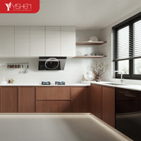 Ensembles complets d'armoires de cuisine modulaires de luxe en bois 2026 avec îlot, robustes et durables, robinet inclus, garantie 5 ans