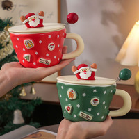 Tasse à café en céramique avec couvercle et dessin animé mignon du père Noël, cadeau de Noël créatif, tasse d'eau pour couple, vente en gros