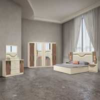 Ensemble de chambre à coucher moderne de luxe, taille king-size, 5 grands tiroirs de rangement, tête de lit beige brillante éclairée, pour villa, maison, hôtel, appartement
