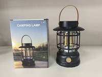 Lanterne de camping solaire LED vintage, rechargeable par solaire et USB-C, intensité réglable, style rétro, en plastique, avec poignée en cuir, pour tente