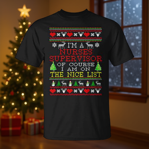 T-shirt de Noël moche pour infirmières et superviseurs, design festif, noir - Product Image 3