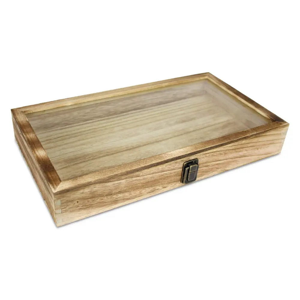 Cheap Small Wood Gift Incense Keepsake Necklace Packaging Box With Hinged Acrylic Lid Clear Cover Wooden Jewellery Display Case