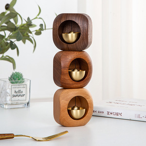 Solid Wood Magnetic Bell <b>Square</b> Doorbell Chinese Style Retro Wall Wind Chime Beech Ebony Walnut Color Options - Product Image 1
