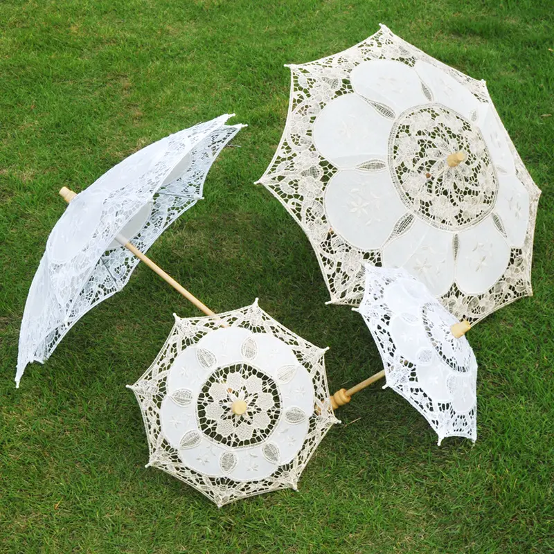 P261 White Lace Craft Bride Umbrella Small Kids Mini Decoration Umbrella Props White Ivory Lace Parasol Bride Wedding Umbrellas