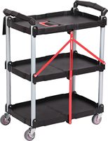 Chariot de service pliable à 3 niveaux, durable, à quatre roues, avec poignée, chariot multifonctionnel pour la cuisine et le bureau, chariot à plateforme en plastique