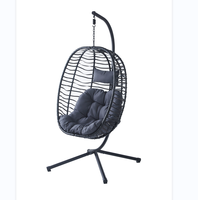 Fauteuil suspendu œuf pliable en rotin PE tressé anti-UV pour adultes, style loisirs, pour jardin, patio, salon, parc