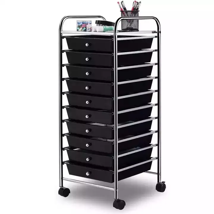 Home Office School Beauty Salon Utility Craft Organizer Trolley Cart 10 Plastic Rolling Storage Drawers Cart with Wheels