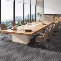 Grande table de conférence rectangulaire en bambou pour 16 personnes, idéale pour la formation en entreprise, longue, moderne, minimaliste, librement combinable, table de bureau