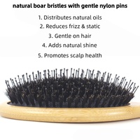 Brosse à cheveux ovale en bambou avec coussin d'air, poils de sanglier naturels et picots en nylon, pour usage domestique, brosse à cheveux personnalisée en bambou
